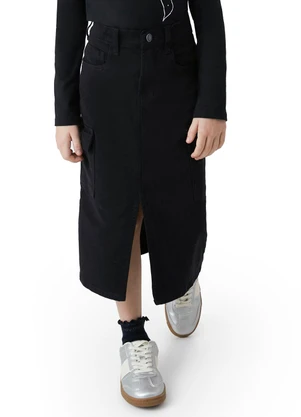 Carinhoso - Saia Midi Evasê em Sarja Preto - CARINHOSO