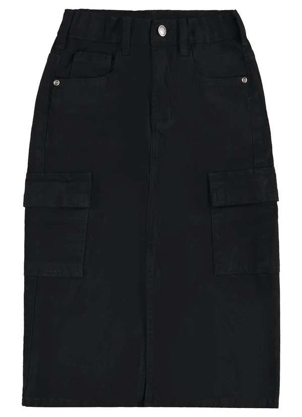 Carinhoso - Saia Midi Evasê em Sarja Preto 3