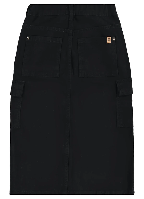 Carinhoso - Saia Midi Evasê em Sarja Preto 4