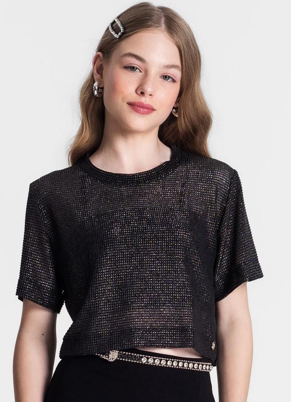 Minty - Blusa com Sobreposição Juvenil Feminina Preto