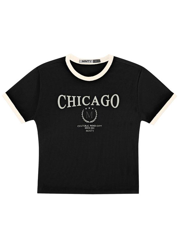 Minty - Blusa Juvenil em Ribana Canelada Preto