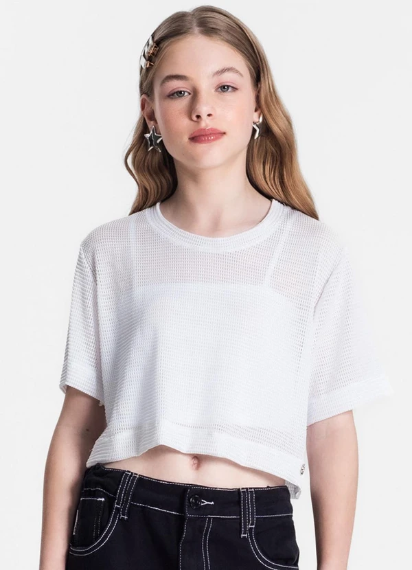 Minty - Blusa Juvenil Feminina com Sobreposição Branco