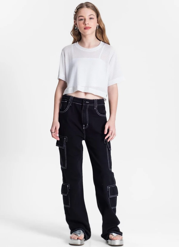 Minty - Blusa Juvenil Feminina com Sobreposição Branco 3