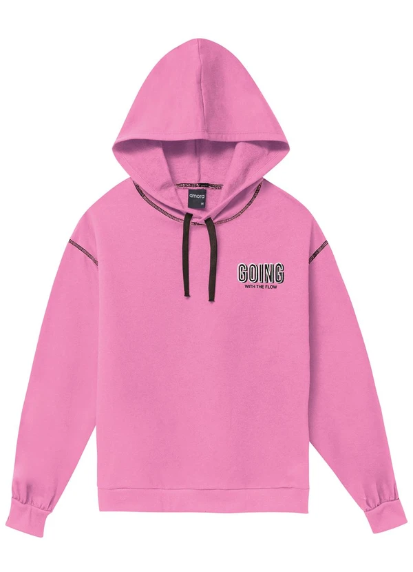 Amora - Blusão em Moletom Menina Rosa