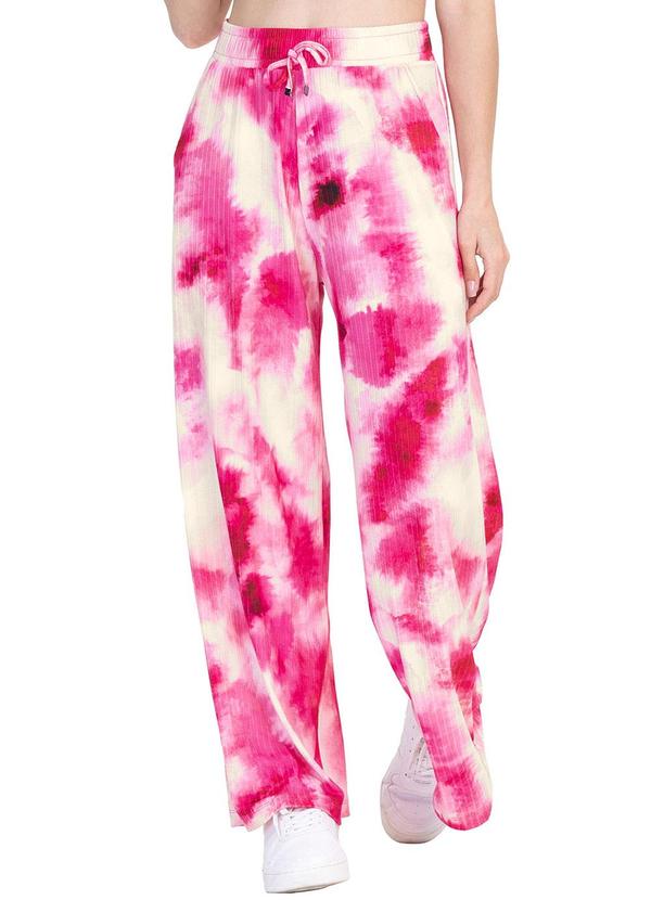 Minty - Calça Juvenil Pantalona em Ribana Canelada Rosa