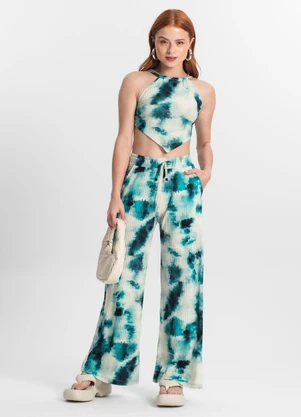 Minty - Calça Juvenil Pantalona Ribana Canelada Tie Die Verde - MINTY