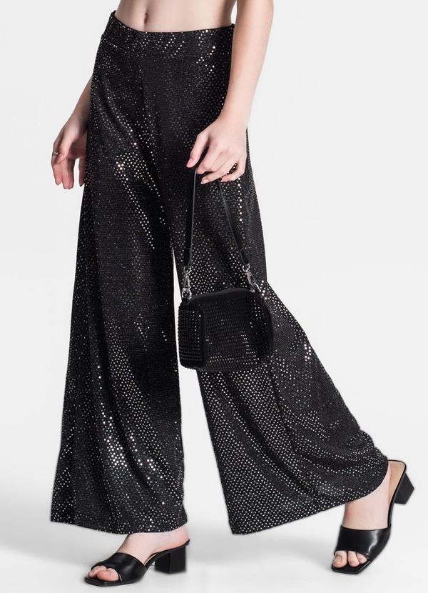 Minty - Calça Juvenil Wide Leg em Lantejoulas Preto