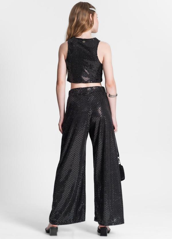 Minty - Calça Juvenil Wide Leg em Lantejoulas Preto 4