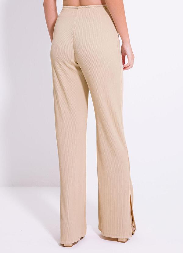 Cativa Teen - Calça Pantalona em Canelado Bege 3