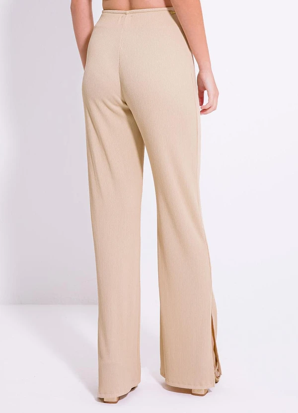 Cativa Teen - Calça Pantalona em Canelado Bege 3