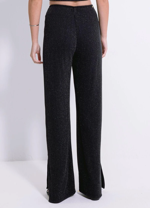 Cativa Teen - Calça Pantalona em Canelado Preto 3