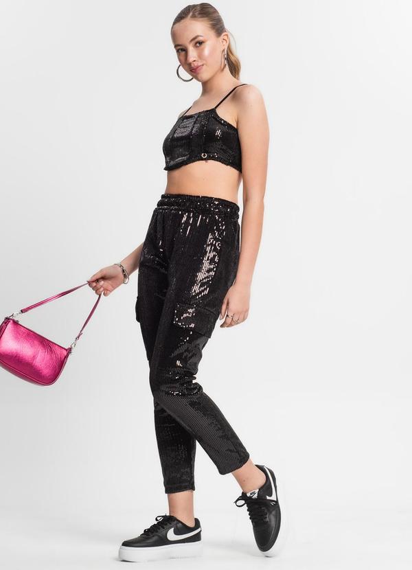 Minty - Calça Reta Juvenil em Paetê Preto 2