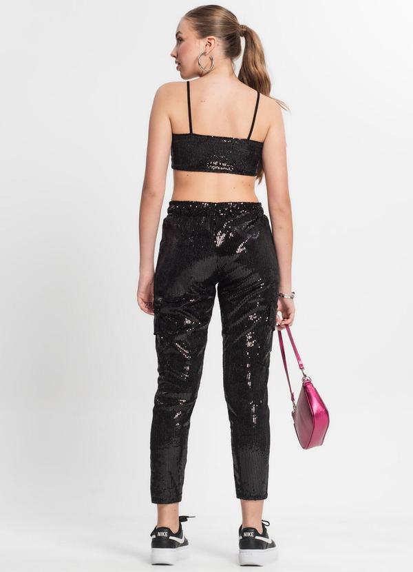 Minty - Calça Reta Juvenil em Paetê Preto 3