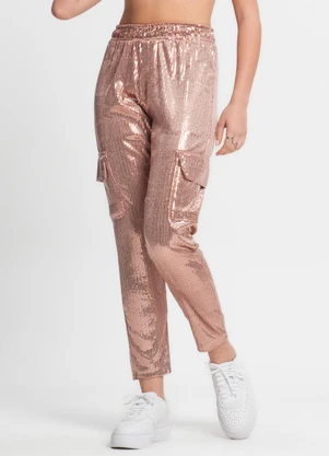 Minty - Calça Reta Juvenil em Paetê Rosa - MINTY