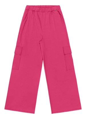 Outlet - Calça Wide Cargo Teen Feminino Rosa  - OUTLET