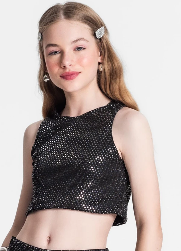 Minty - Cropped Juvenil em Lantejoula Preto