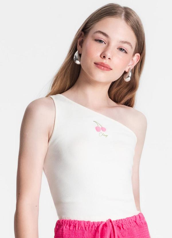 Minty - Cropped Juvenil Feminino um Ombro Só Bege