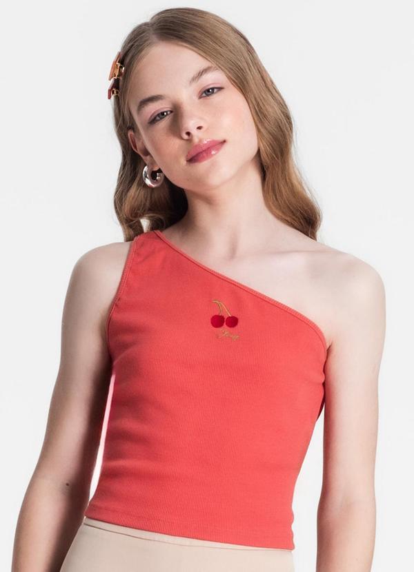 Minty - Cropped Juvenil um Ombro Só Laranja