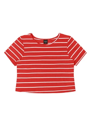 Outlet - Cropped Listrado Teen Feminino Vermelho - OUTLET