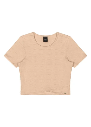Outlet - Cropped Textura Poá Teen Feminino Bege - OUTLET