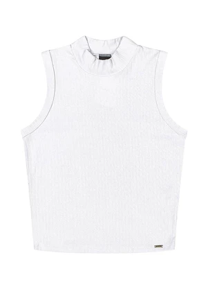 Outlet - Regata Canelada Gola Alta Teen Feminino Branco - OUTLET