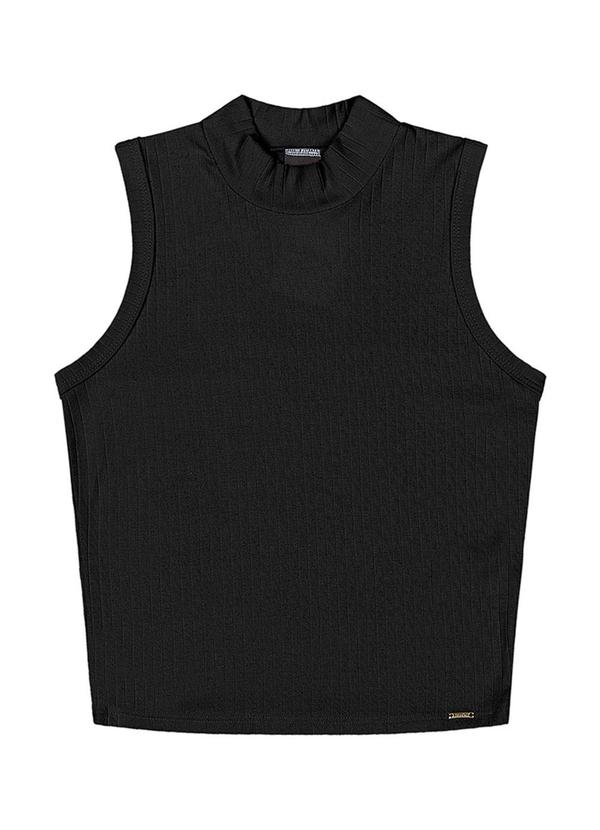 Outlet - Regata Canelada Gola Alta Teen Feminino Preto