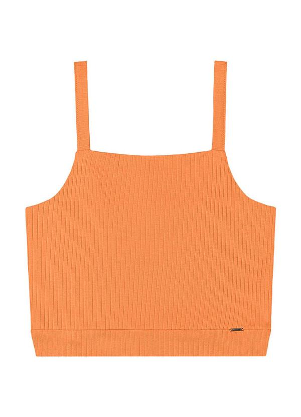 Rezzato - Regata Cropped Canelado Alça Fina Teen Laranja