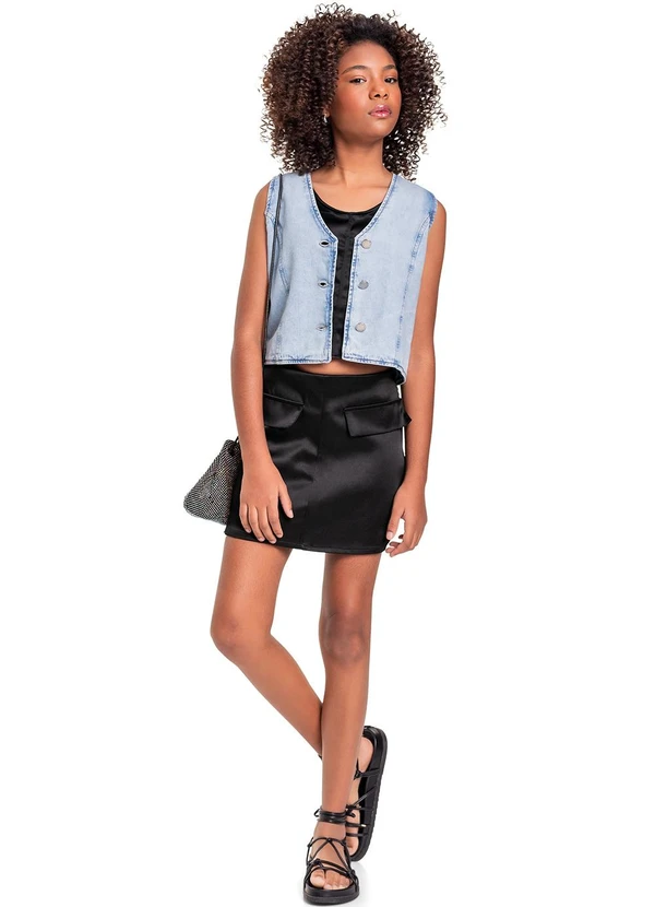 Gloss - Short-Saia em Alfaiataria Juvenil Preto 3