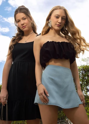 Cativa You - Short Saia em Jeans Azul - CATIVA YOU