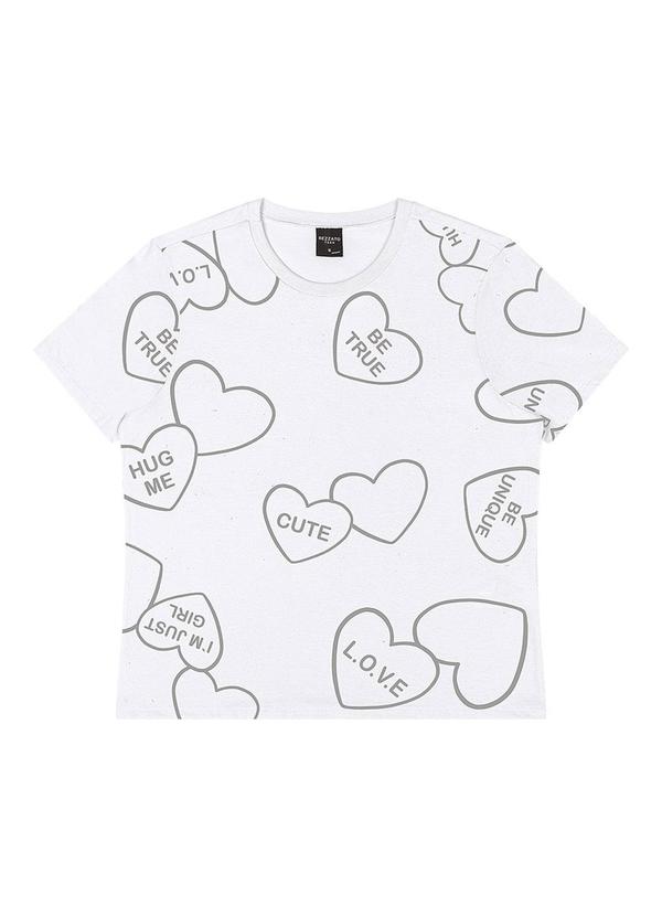 Rezzato - T-Shirt Estampada Corações Teen Feminino Branco