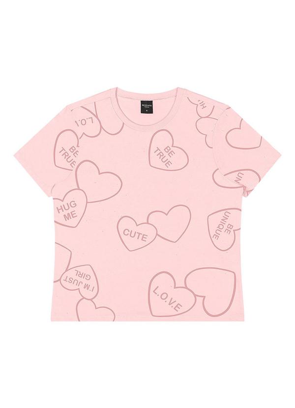 Rezzato - T-Shirt Estampada Corações Teen Feminino Rosa