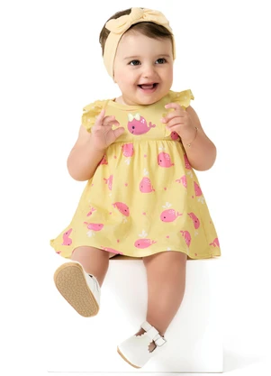 Kyly - Vestido Bebê Menina Baleia Amarelo - KYLY