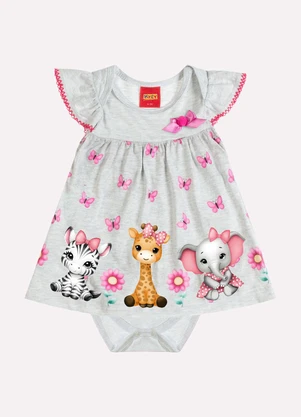 Kyly - Vestido Bebê Menina Bichinhos Cinza - KYLY