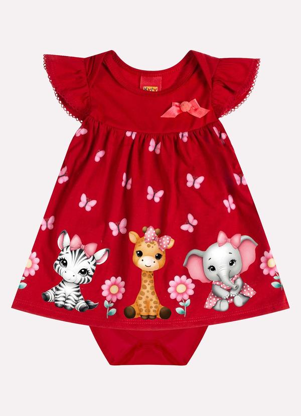 Kyly - Vestido Bebê Menina Bichinhos Vermelho