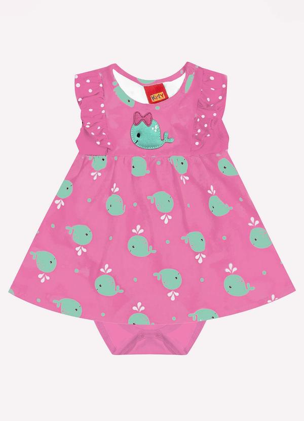 Kyly - Vestido Bebê Menina Bordado Rosa