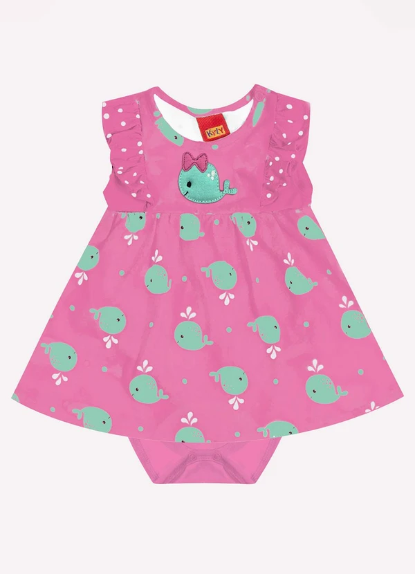 Kyly - Vestido Bebê Menina Bordado Rosa