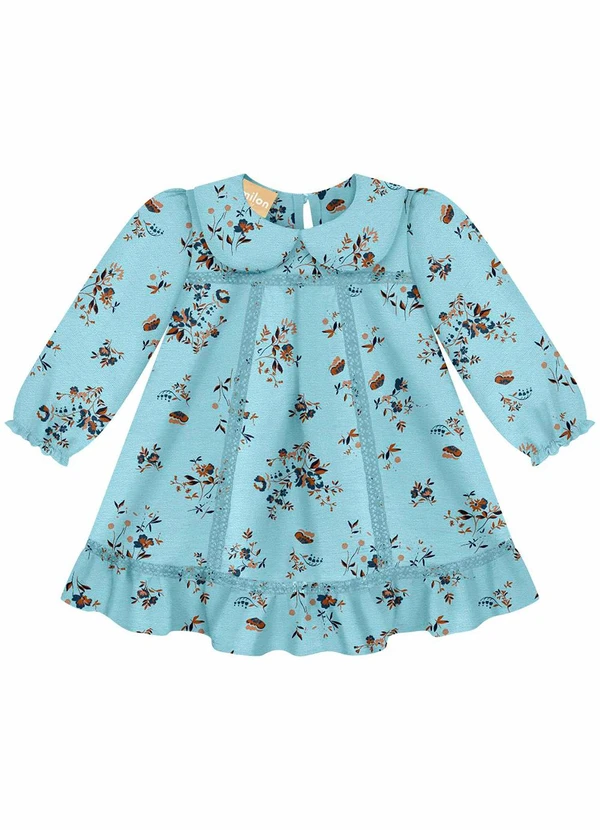 Milon - Vestido Bebê Menina Estampa Azul