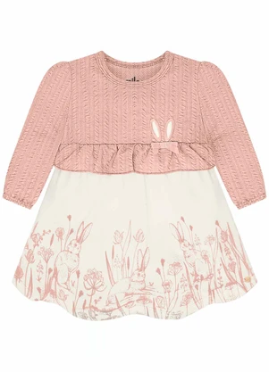 Milon - Vestido Bebê Menina Estampa Rosa - MILON