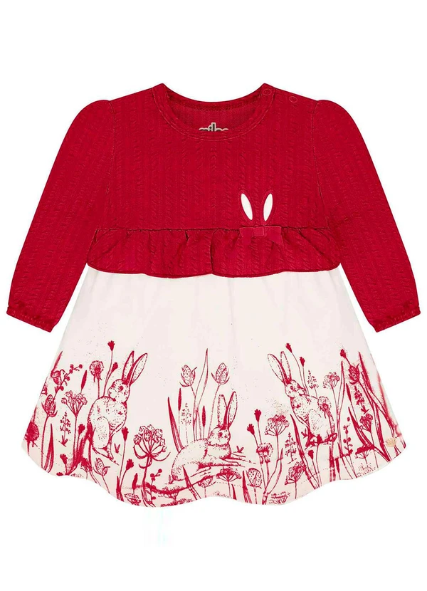 Milon - Vestido Bebê Menina Estampa Vermelho