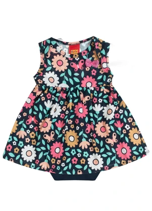 Kyly - Vestido Bebê Menina Flores Azul - KYLY