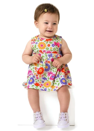 Kyly - Vestido Bebê Menina Flores Off White - KYLY