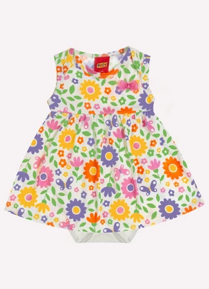 Kyly - Vestido Bebê Menina Flores Off White - KYLY