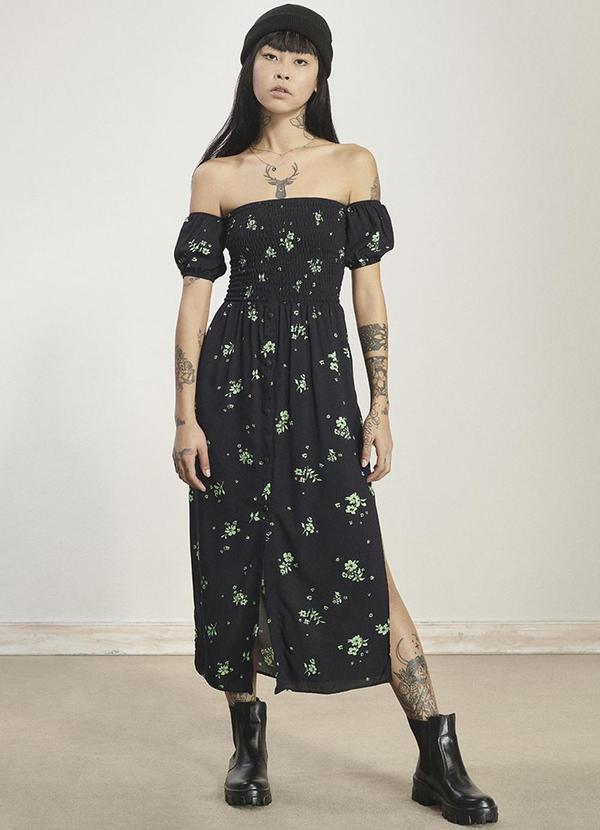 Authoria - Vestido com Floral Verde Preto