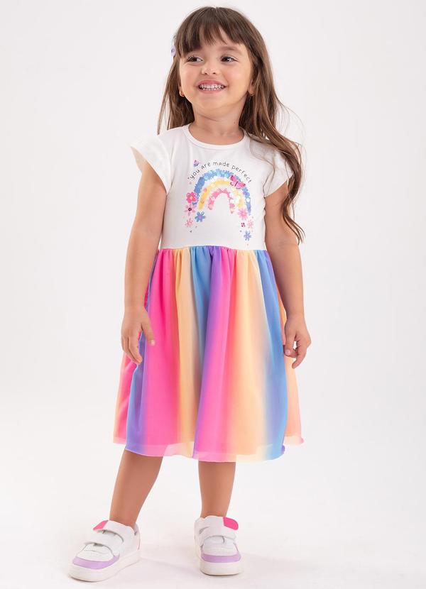 Lollix - Vestido com Saia em Tule Rainbow Off White