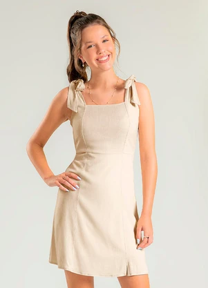 Cativa Teen - Vestido Curto em Viscose Bege - CATIVA TEEN
