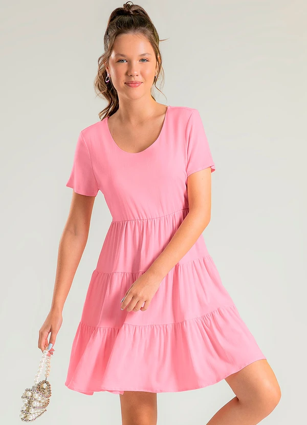 Cativa Teen - Vestido Curto em Viscose Rosa Claro