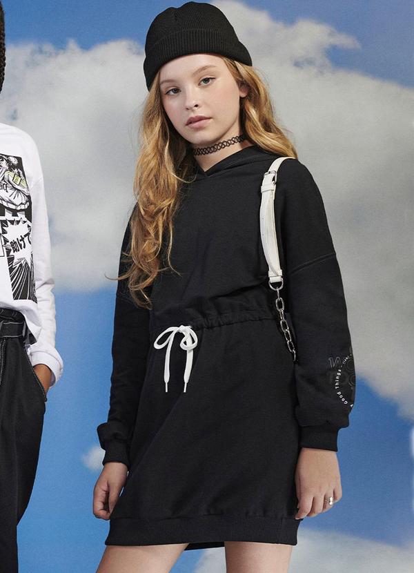 I Am - Vestido de Moletom com Cadarço Preto