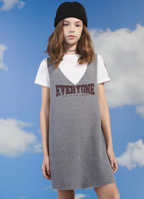 I Am - Vestido de Moletom Estampado Cinza