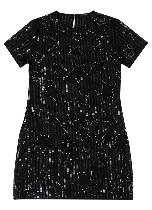 Authoria - Vestido de Paetê Bordado com Estrelas Preto