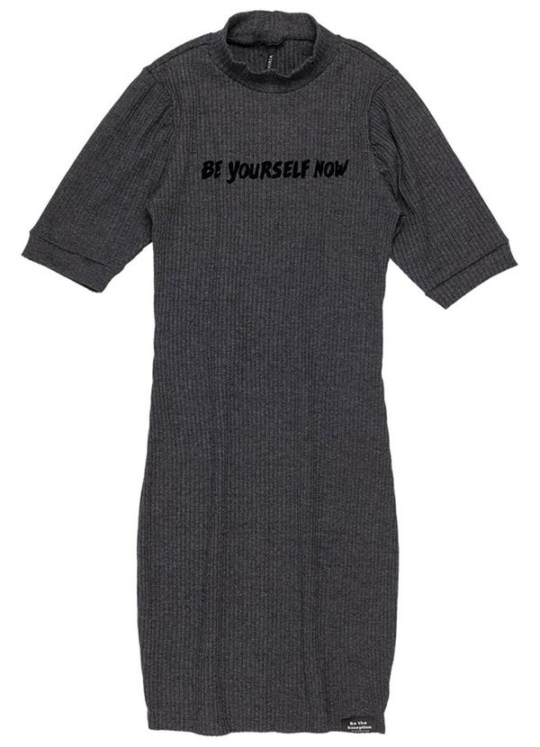 Authoria - Vestido Feminino Canelado com Estampa Preto